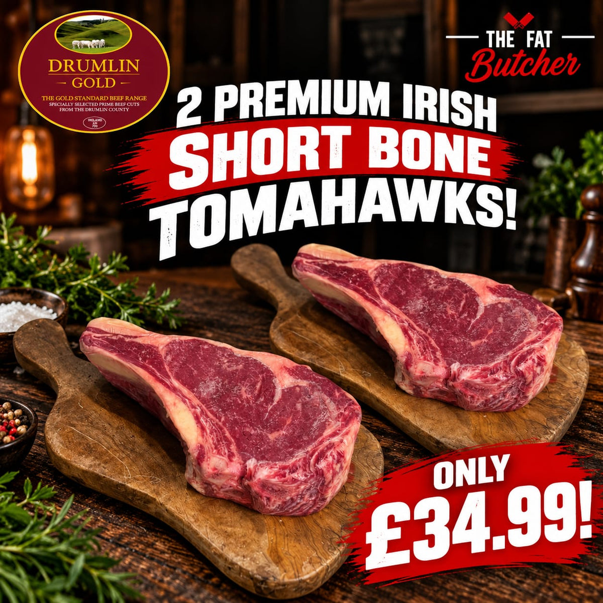Drumlin Gold Short Bone Tomahawks 2 for 1