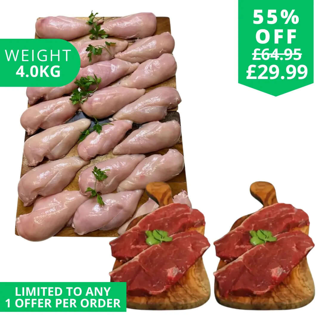 4KG Chicken Breast Fillets + 4 British Sirloin steaks - The Fat Butcher