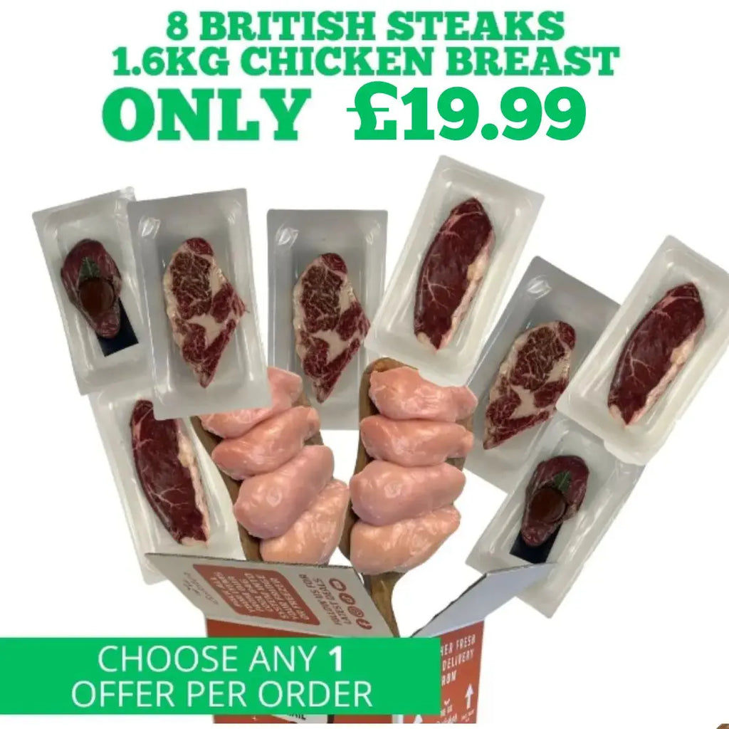 8 British Steaks & 1.6KG Chicken Breast  The Fat Butcher