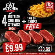 4 British sirloin steaks with free chips