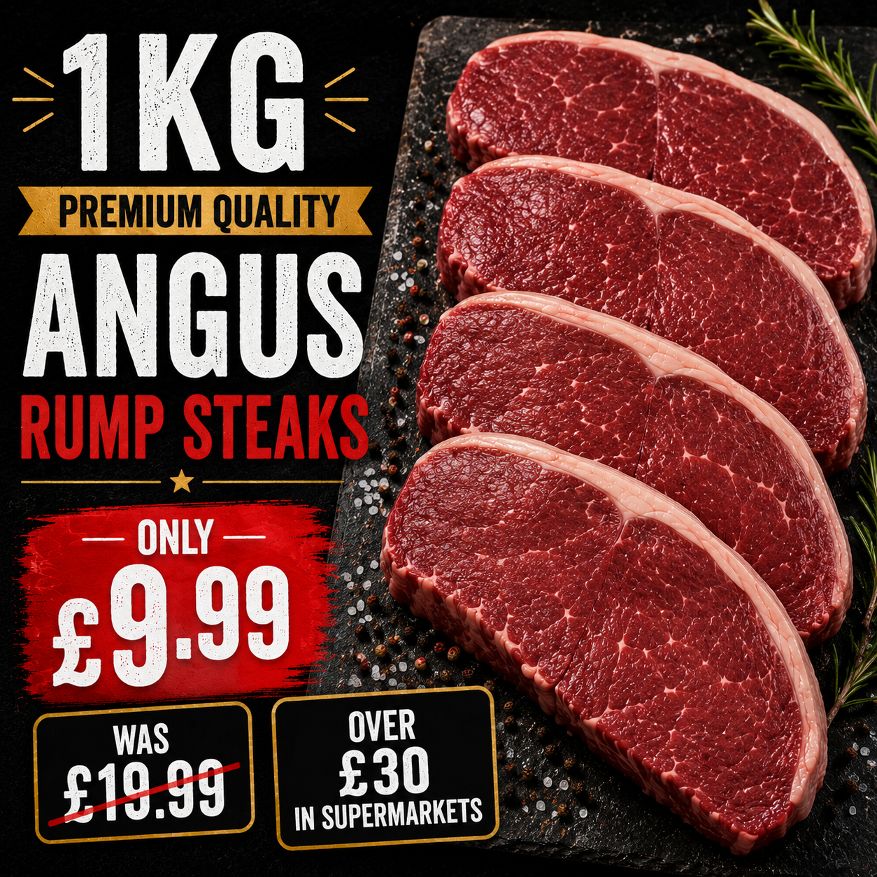 Premium quality Angus rump steaks 1.0kg