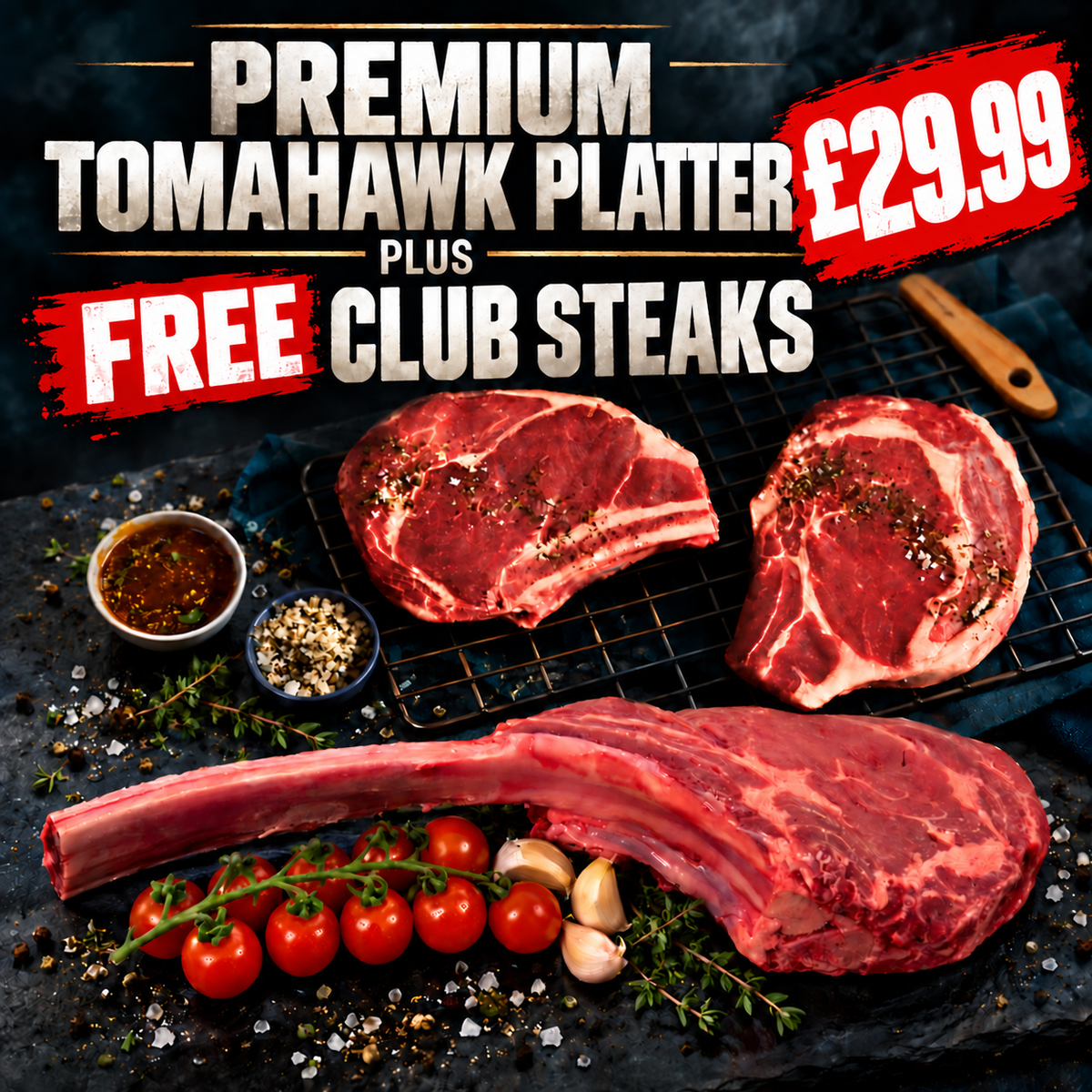Premium Tomahawk Platter plus FREE Club Steaks