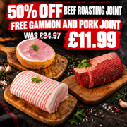 50% off Beef Roasting joint PLUS Free Pork Joint & Free Gammon