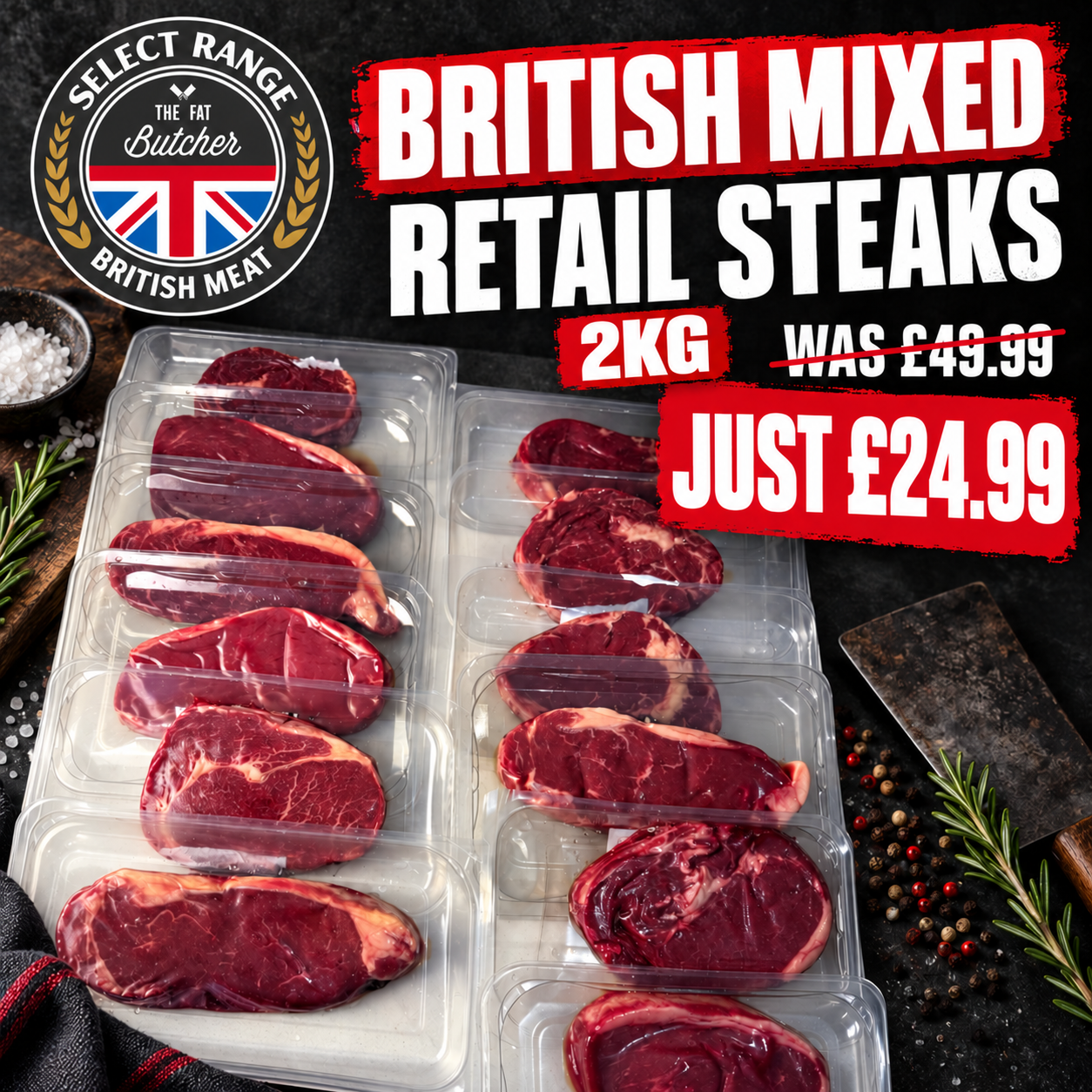British Beef Mixed Retail Steaks 2kg