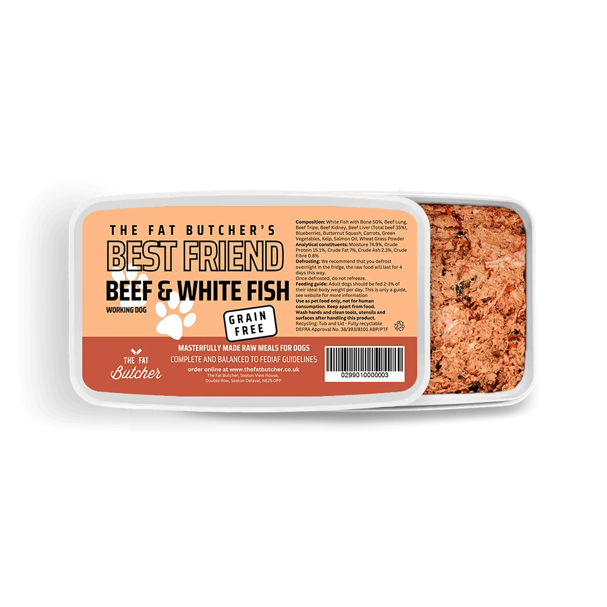 Fat Butcher's Best Friend Dog Food - Beef & White Fish - 12x500g - The Fat Butcher