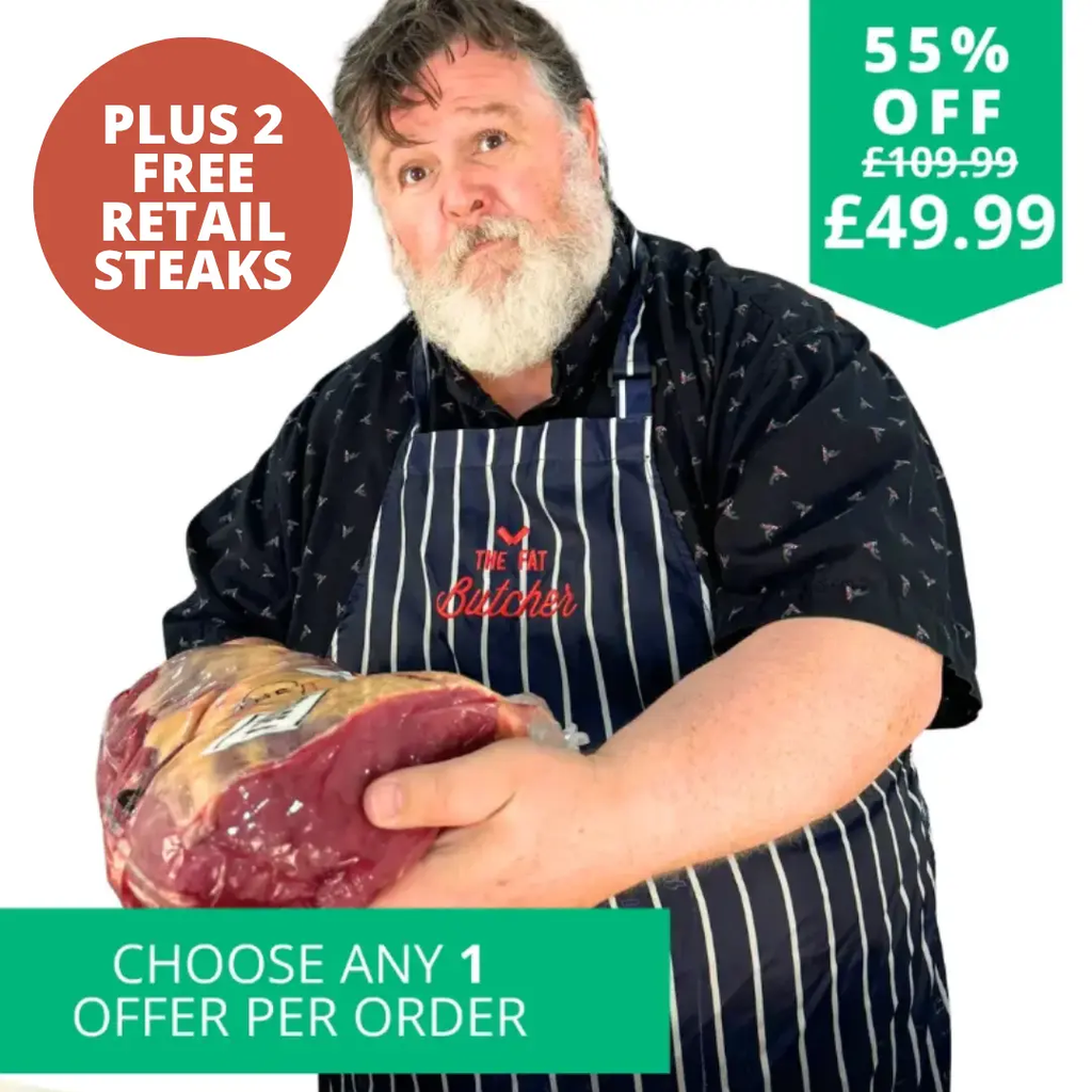 British Half Sirloin 3.0kg with 2 free British retail packed steaks  The Fat Butcher