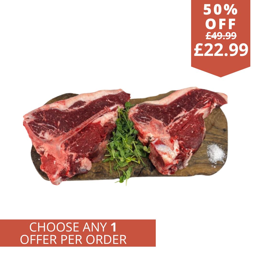 From our salt aged fridge 2 British T bone steaks