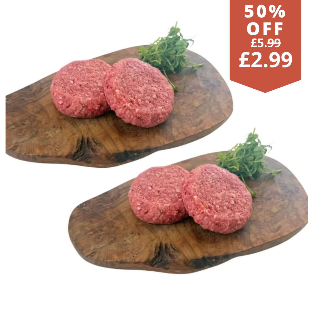 4 thick pressed British beef burgers 640g