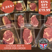 2kg of British Sirloin steaks £19.99