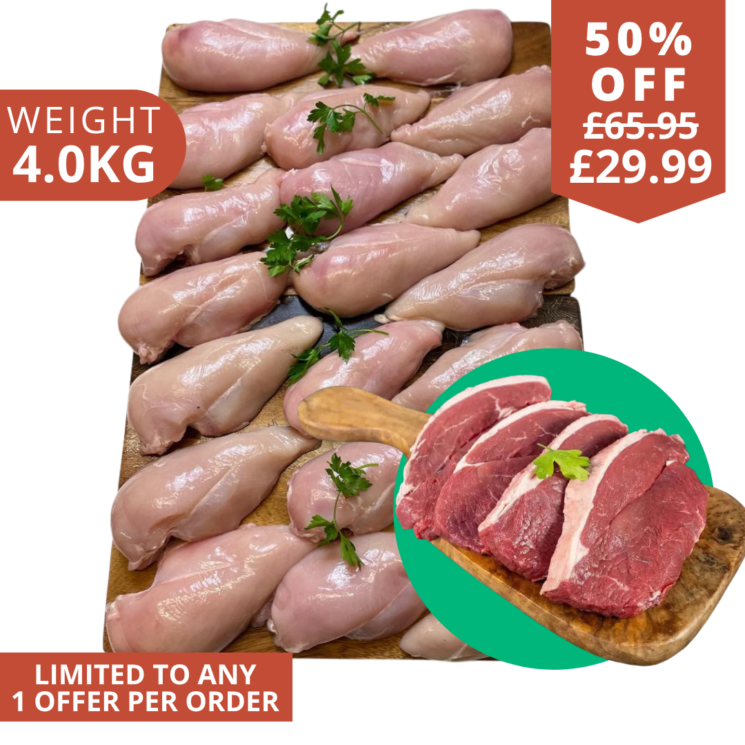 Buy 4kg Chicken Fillets + get 1kg Rump Steaks for £9.99