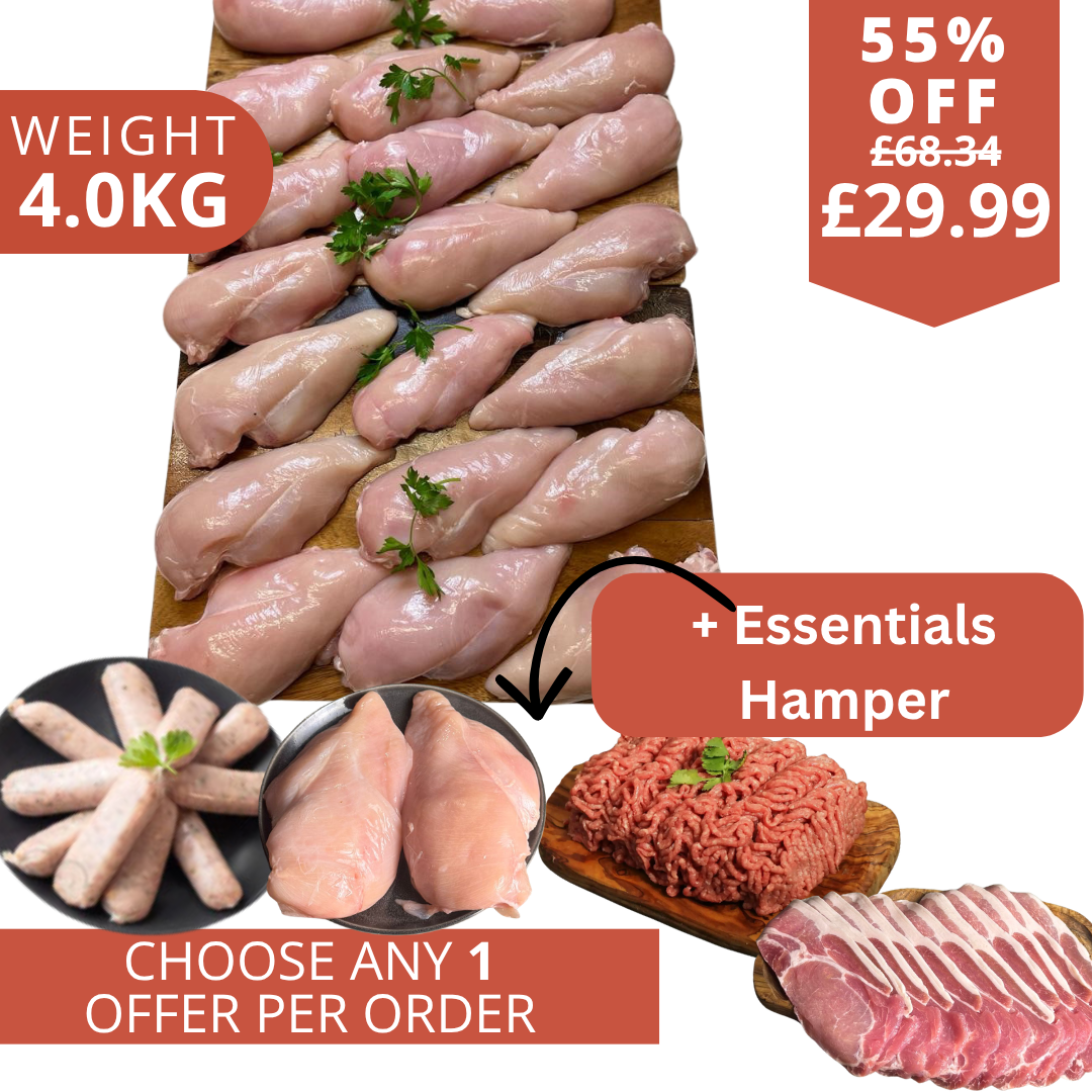 Buy 4kg Chicken Fillets + get Essentials hamper for £9.99