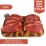 2kg of Mixed British steaks ribeye sirloin and rump with a peppered crust