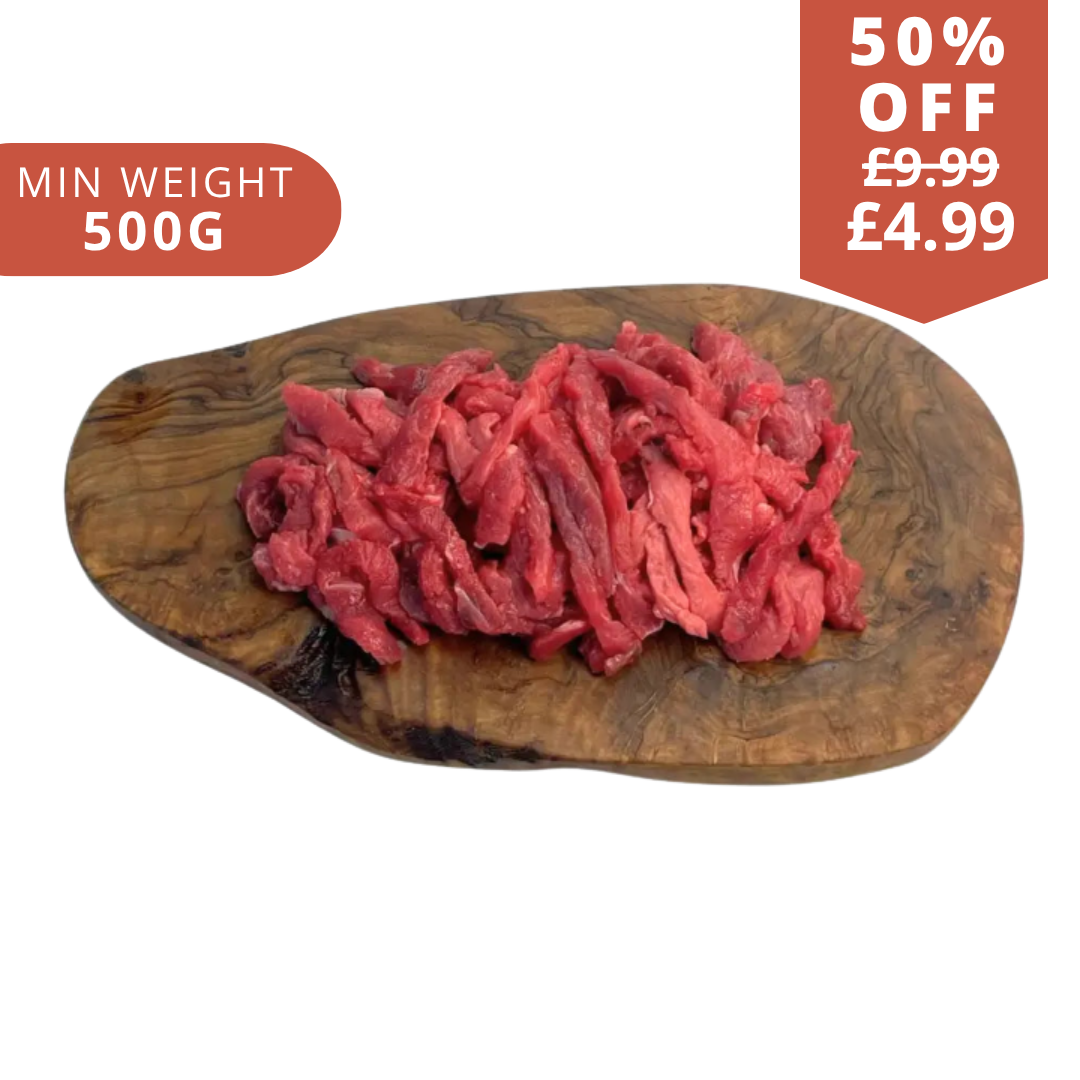 British ribeye and sirloin steak strips 500g