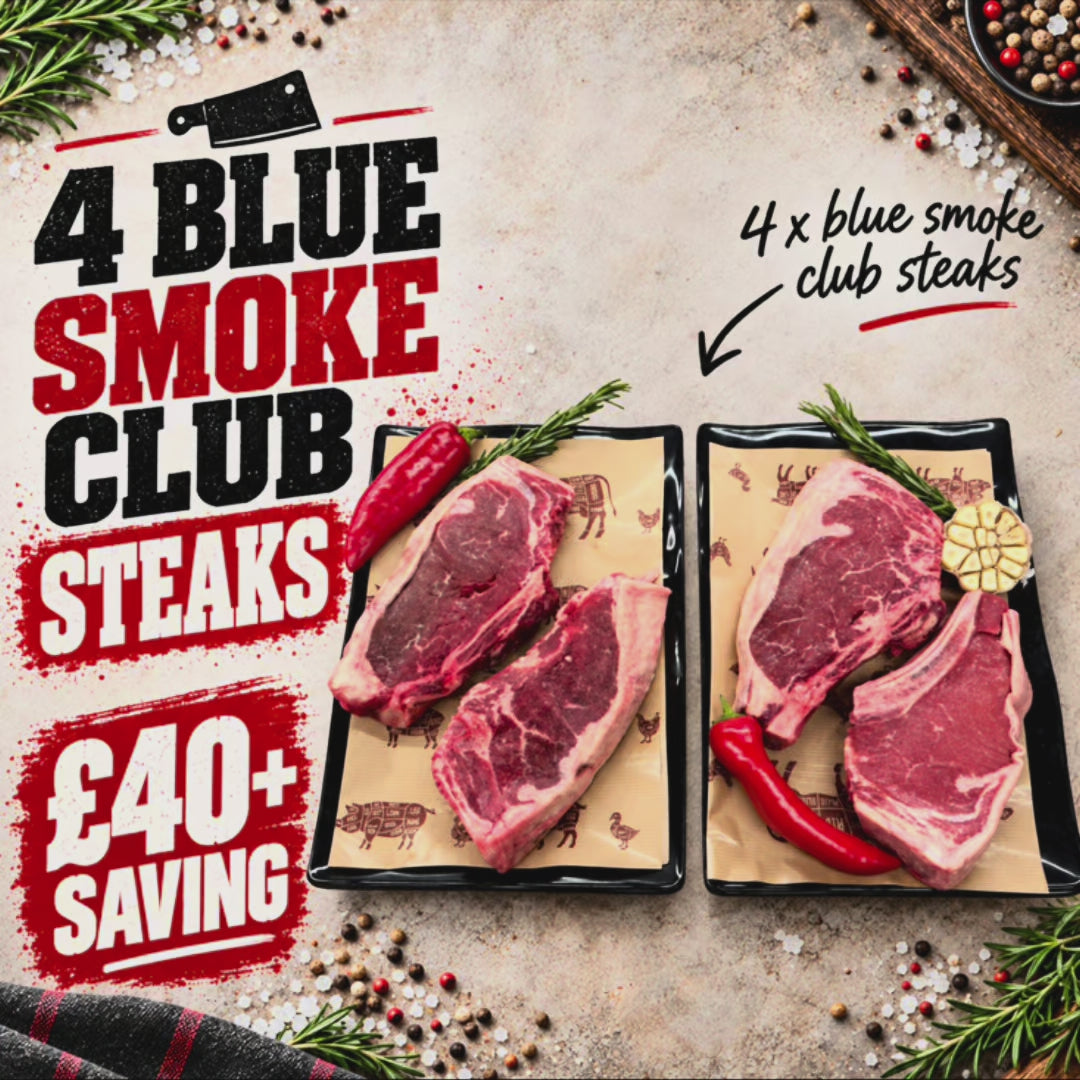 Load video: Blue Smoke Beef Club Steaks 4 Pack