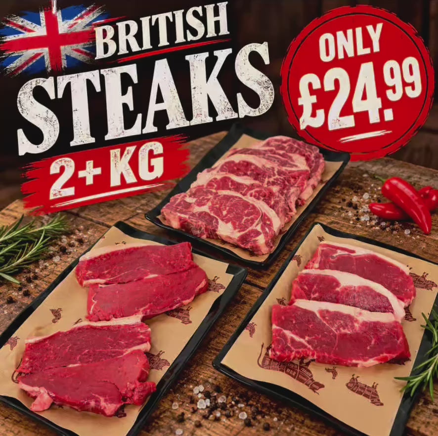 Load video: British Beef Mixed Retail Steaks 2kg